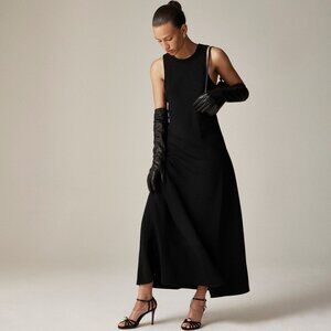 J. Crew Long Line Drapey Crepe Dress Women 4 Black Twee Polished Elegant LBD NWT